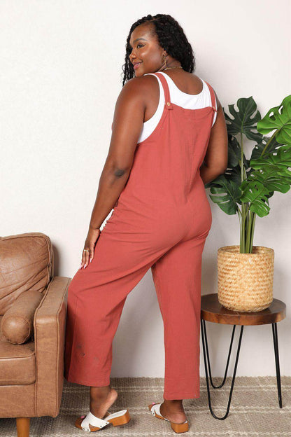 Perfee Wide Leg Overalls with Front Pockets for Women
