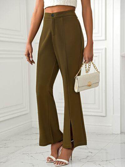 Slit Flare Pants with Pockets for Stylish Comfort