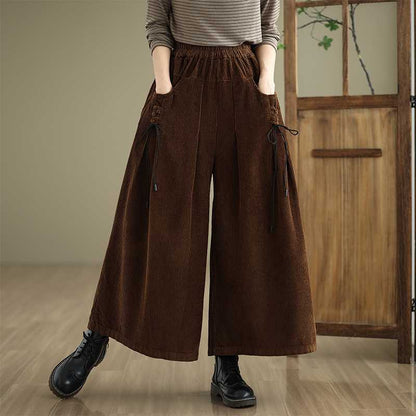 Solid-color Corduroy Casual Wide-leg Pants