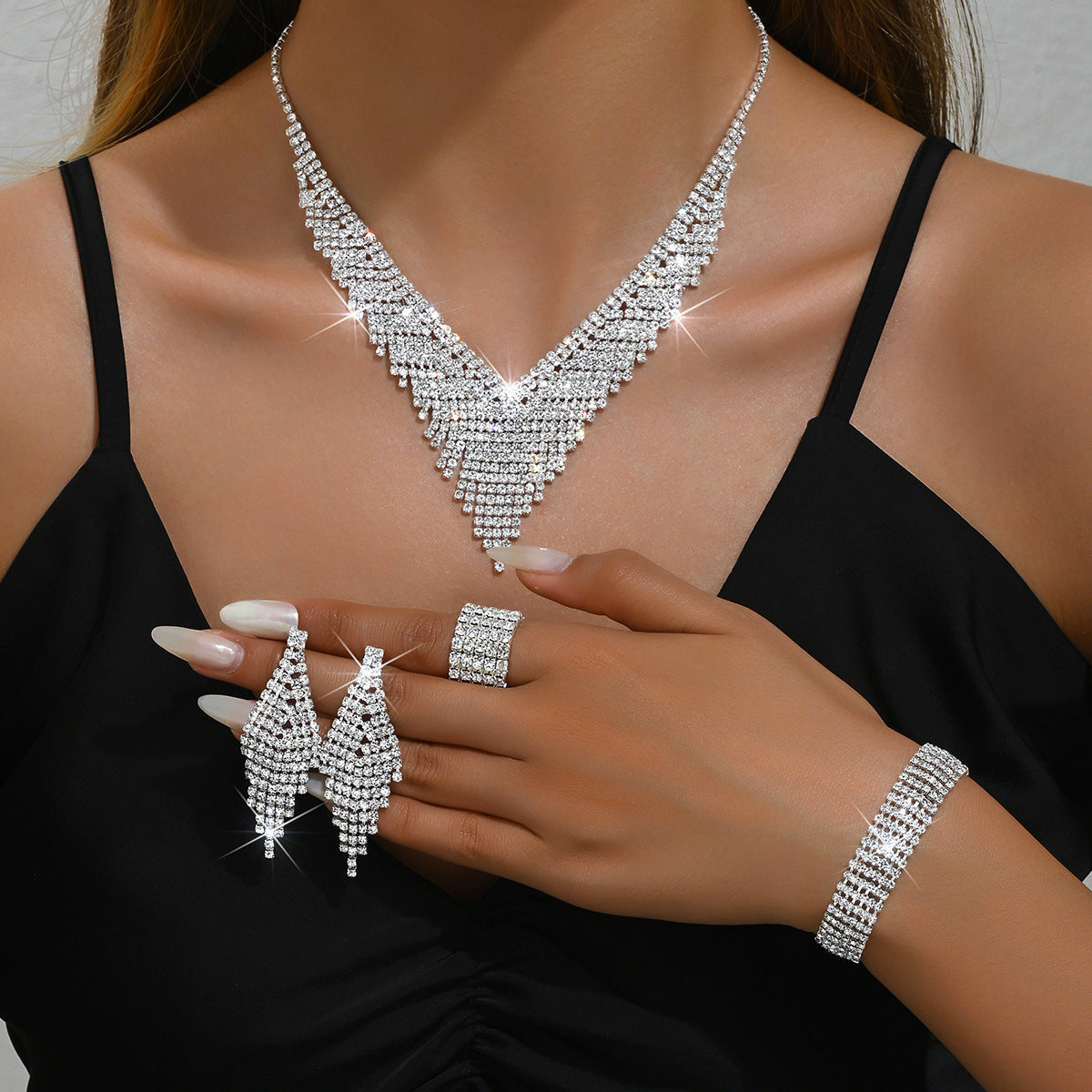 Silver Wedding Jewelry Suit Women's