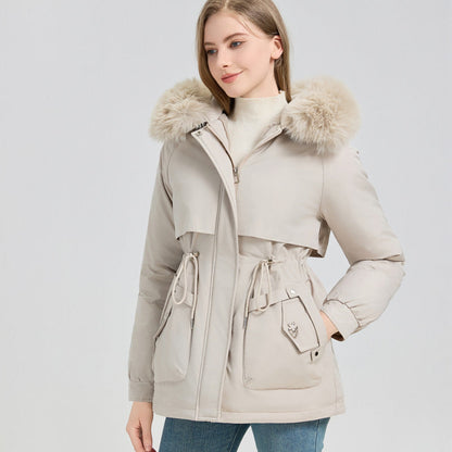 Waist Trimming Short Hooded New Big Fur Collar Coat Women's Clothing