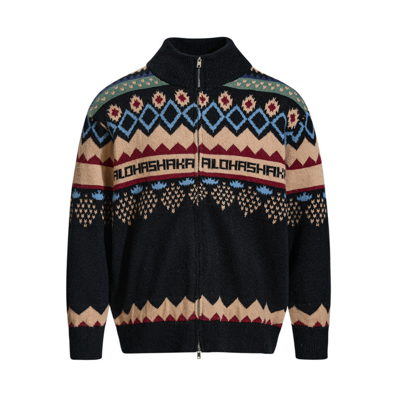 Retro Jacquard Cardigan Sweater For Men