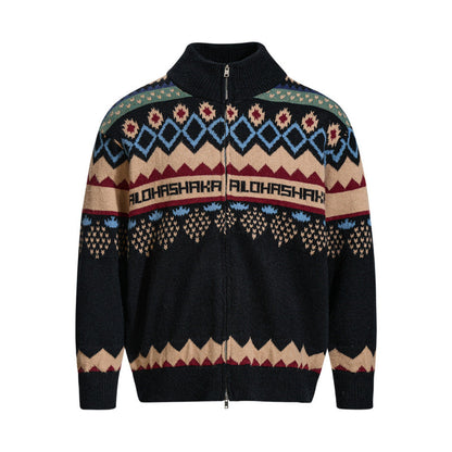 Retro Jacquard Cardigan Sweater For Men