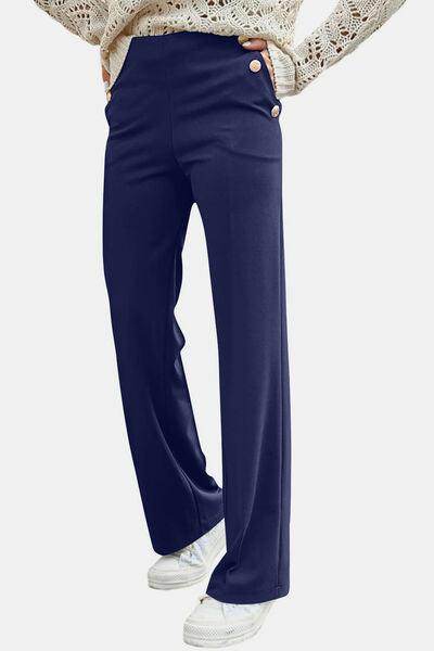Decorative Button High Rise Pants for Stylish Comfort