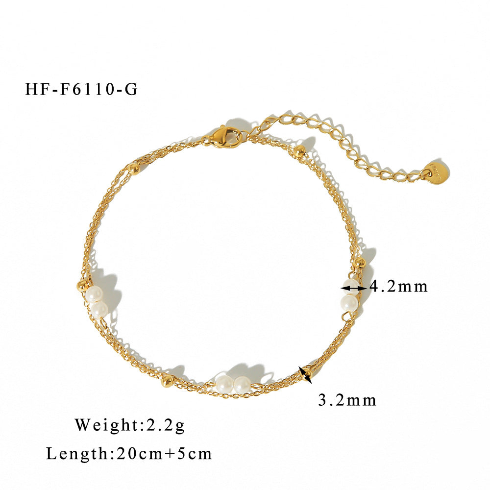 Womens Double-Layer Creative Beaded Multi-Strand Anklet