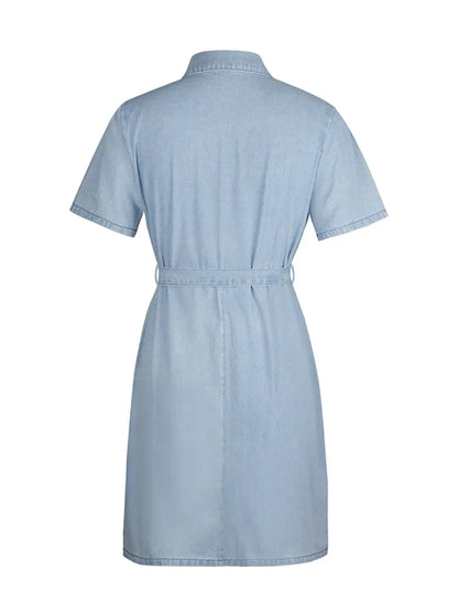 Full Size Zip Front Short Sleeve Denim Dress Plus Size