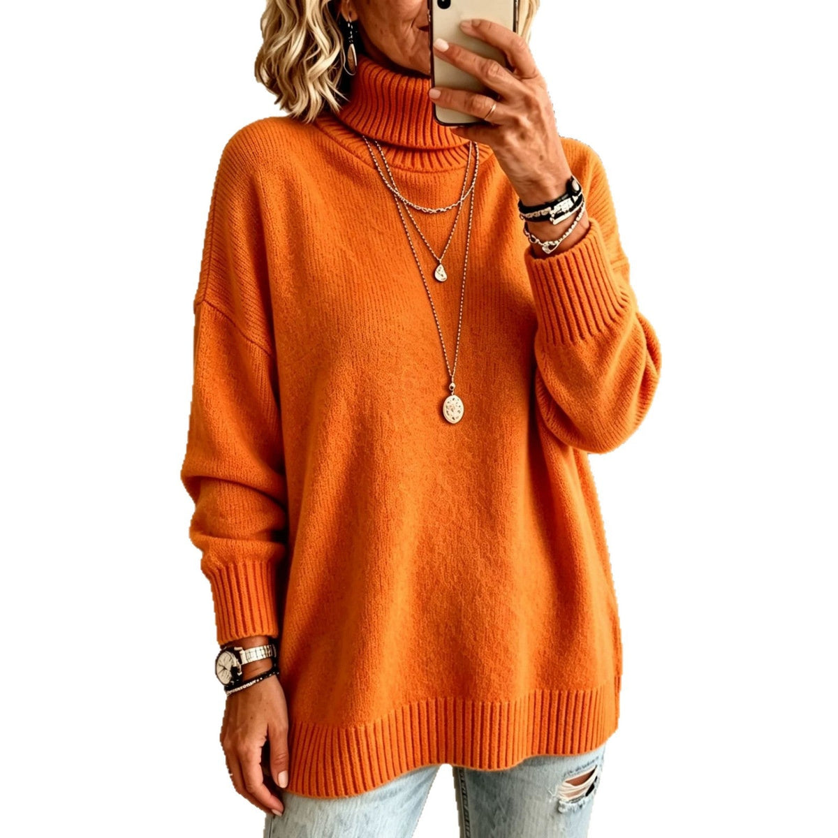 Women's Solid-color Loose-fitting Turtleneck Sweater