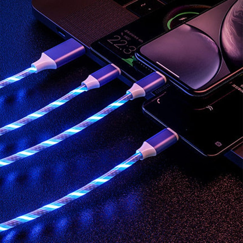 Can emit light multi head three in one charging cable streamer one to three data cable supports simultaneous charging