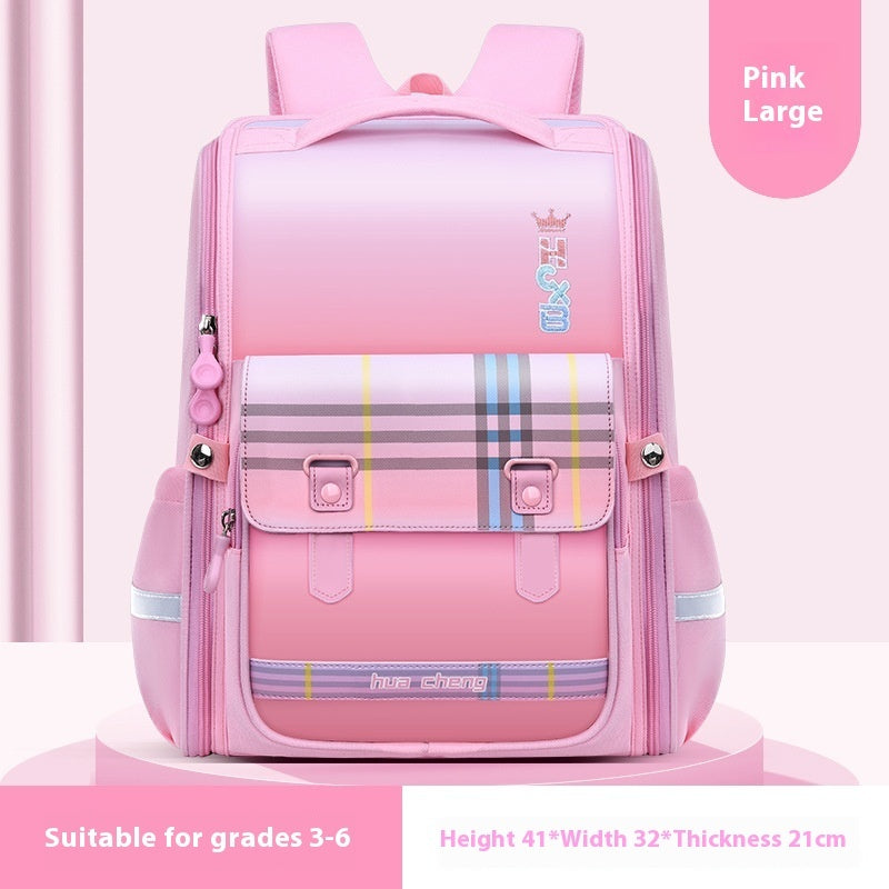 Plaid Schoolbag Grade Spine Protection Student Backpack