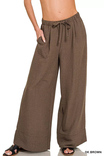 Zenana Woven Airflow Drawstring Pants