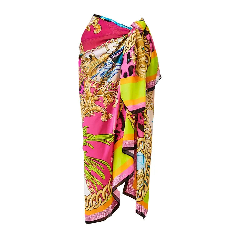 Cartoon print contrasting one-piece swimsuit set for women