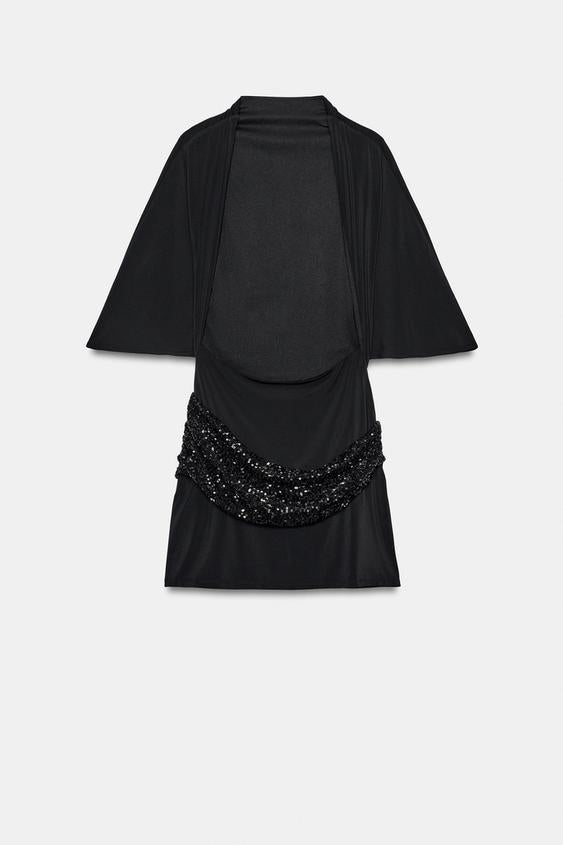 Heavy-duty Sequin And Bead-embellished Patchwork Short Dress