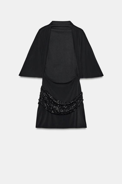 Heavy-duty Sequin And Bead-embellished Patchwork Short Dress
