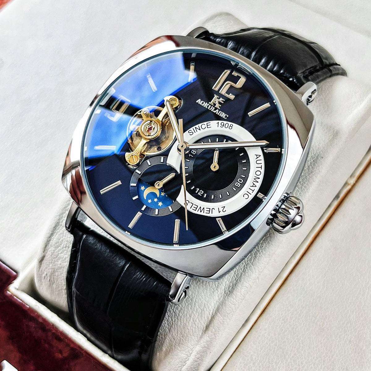 Mens Square Fully Automatic Mechanical Watch Casual Mens Wristwatch
