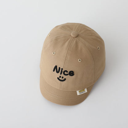 Children's Solid-color English Smiling Face Embroidered Adjustable Fashionable And Simple Short-brimmed Baseball Cap Suitable For Daily Outings And Entertainment