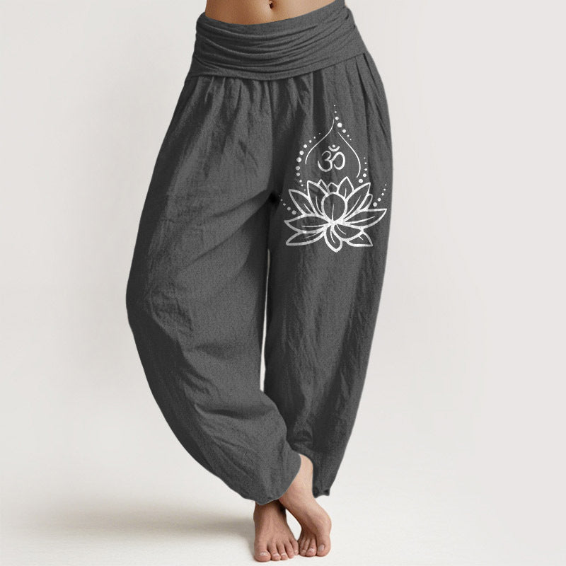 Women's Solid-Color High-Waisted Pleated Pants With Elastic Waist