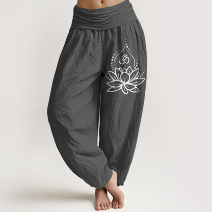 Women's Solid-Color High-Waisted Pleated Pants With Elastic Waist