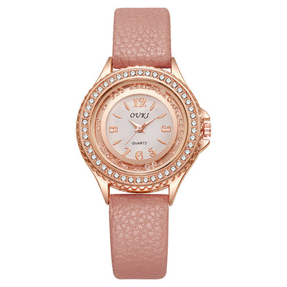 Stylish And Minimalist Round Rhinestone Womens Watch