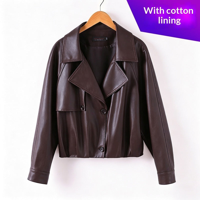 Korean-style Short Leather Jacket For Women