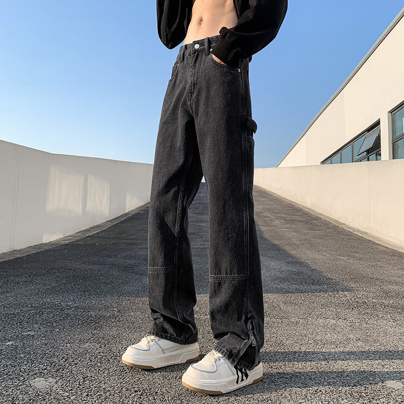 Mens Relaxed-fit Straight-leg Slit Bootcut Trousers