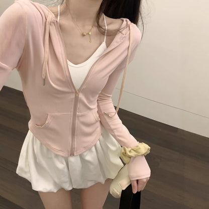 Summer Drawstring Hooded Sun-Protective Slim-Fit Set