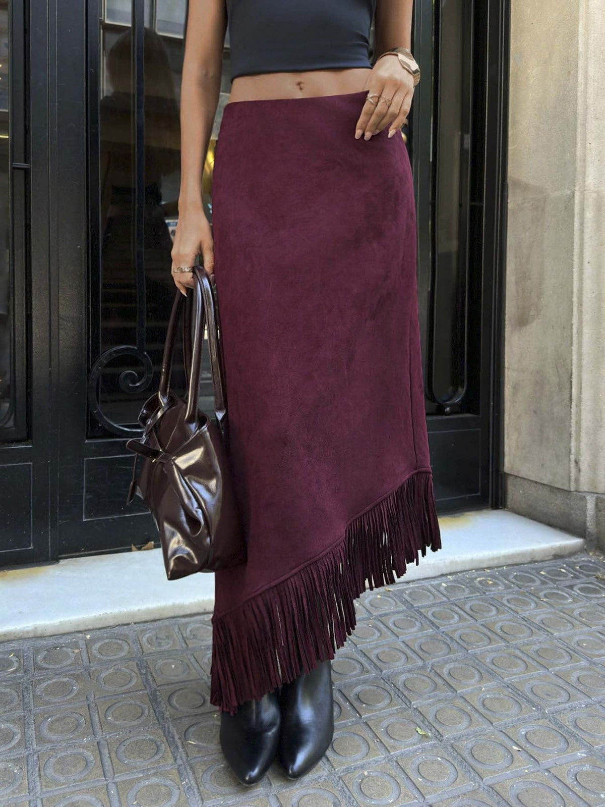 Fringe Asymmetrical Long Skirt For Women