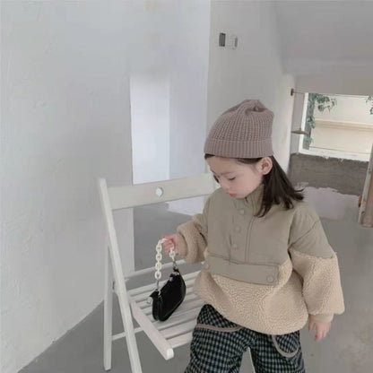Children's Clothing Winter Cotton Coat Baby Girl Loose Stitching Lamb Wool Sweater
