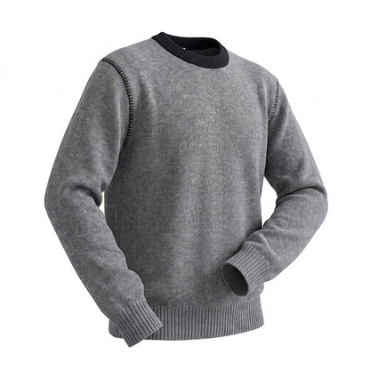 Double Zipper Round Neck Long Sleeve Sweater Men