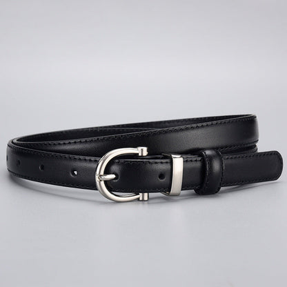 Women's First-Layer Cowhide All-Match Black Slim Belt