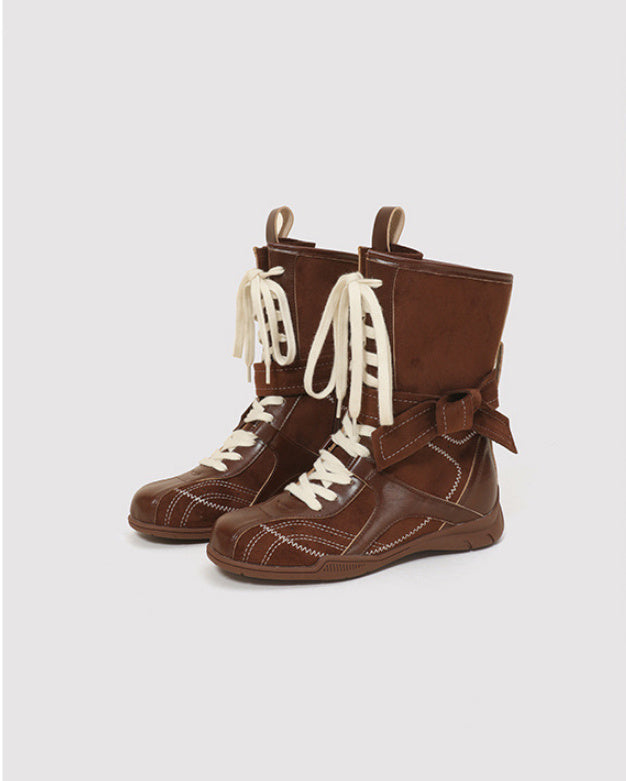 Retro Lace Up Boxing Boots Female Hight Increasing Martin Boots