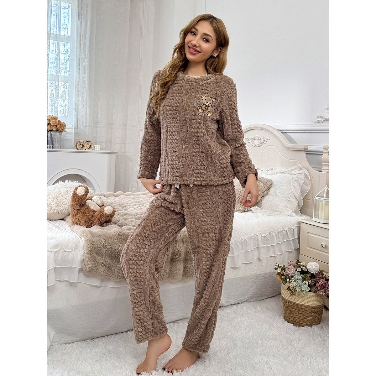 Womens Loungewear Cartoon Bear Plush Set