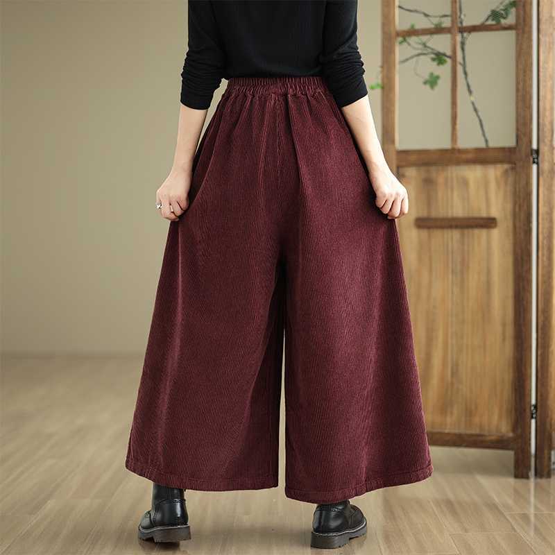 Solid-color Corduroy Casual Wide-leg Pants
