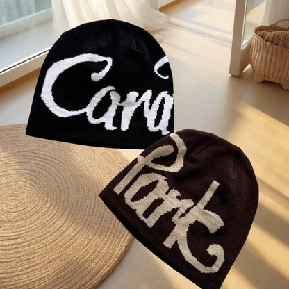 Lettered Knitted Beanie Warm Ear-Protecting Hat For Men