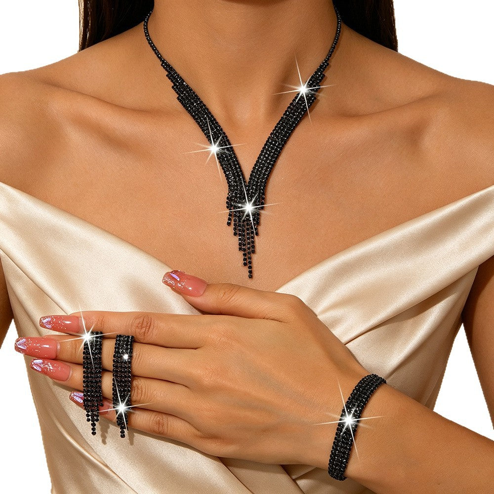 Metal Rhinestone Wedding Necklace And Earrings Jewelry Set