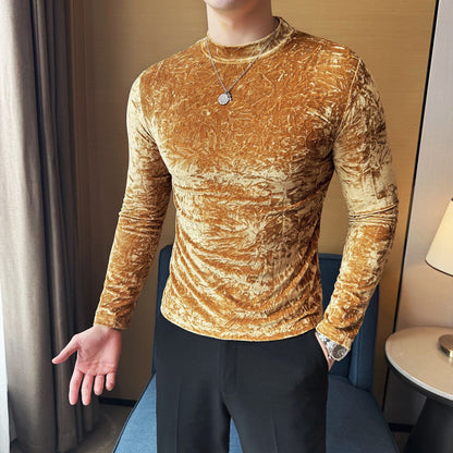 Velvet Starry Pattern Half-High Collar T-Shirt