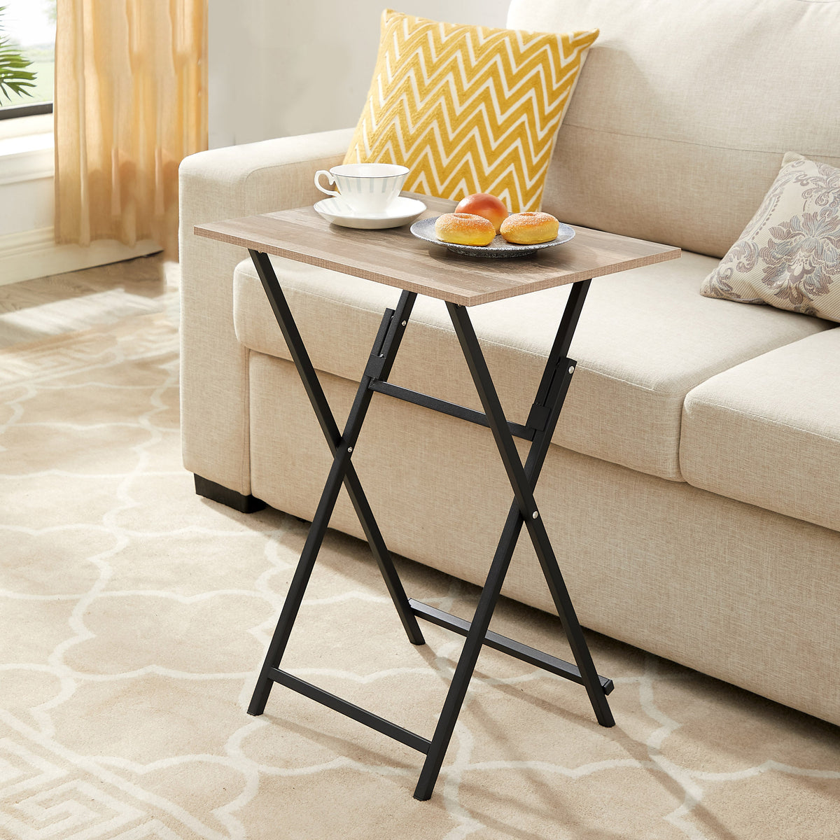 Rustic Brown and Black Single Dinning folding tray, TV Dinner Folding Tray, Industrial Side Table for Eating at Couch, Foldable