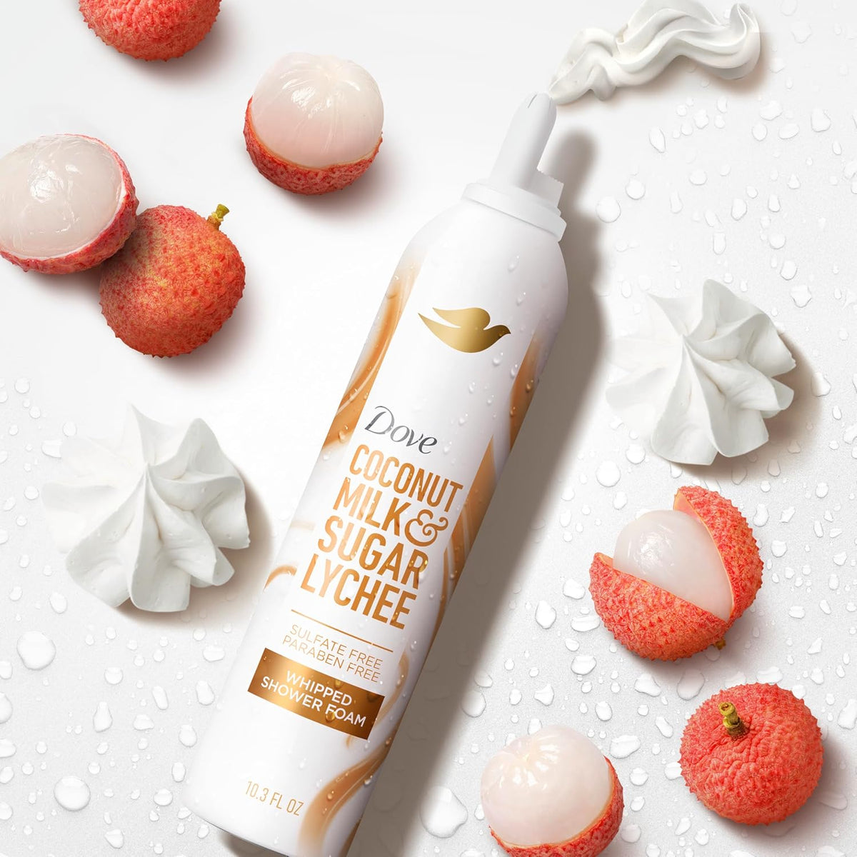 Dove Whipped Shower Foam Coconut & Lychee For Women for Hydrated & Soft Skin 10.3 OZ