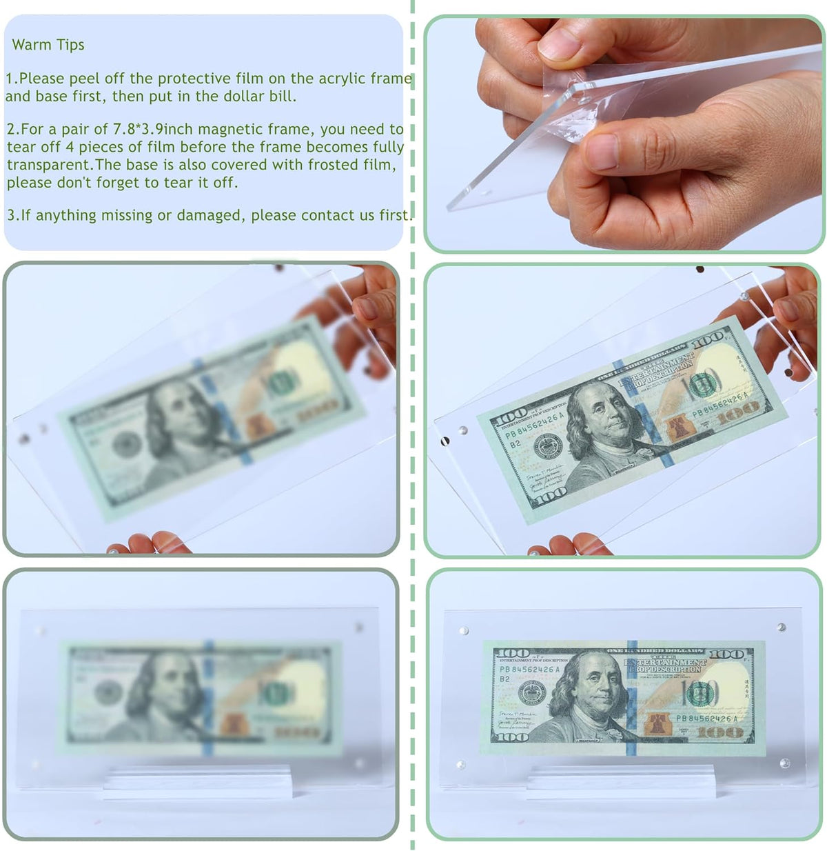 Dollar Bill Frame Display Acrylic Dollar Bill Holder for Collectors Currency Frame Display Case