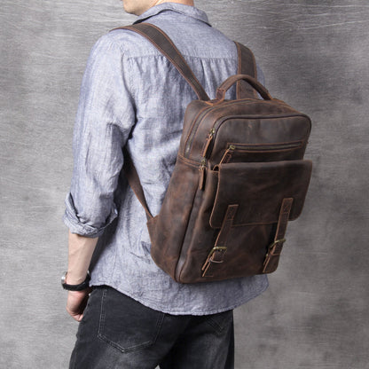 Retro Crazy Horse Leather Handmade First Layer Cowhide Backpack Schoolbags Travel Bag
