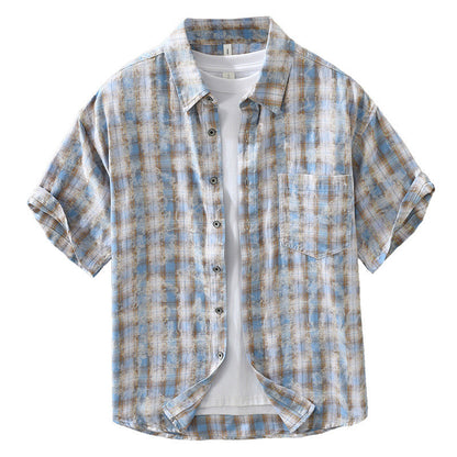 Mens Fashionable Plaid Short-Sleeve Shirt