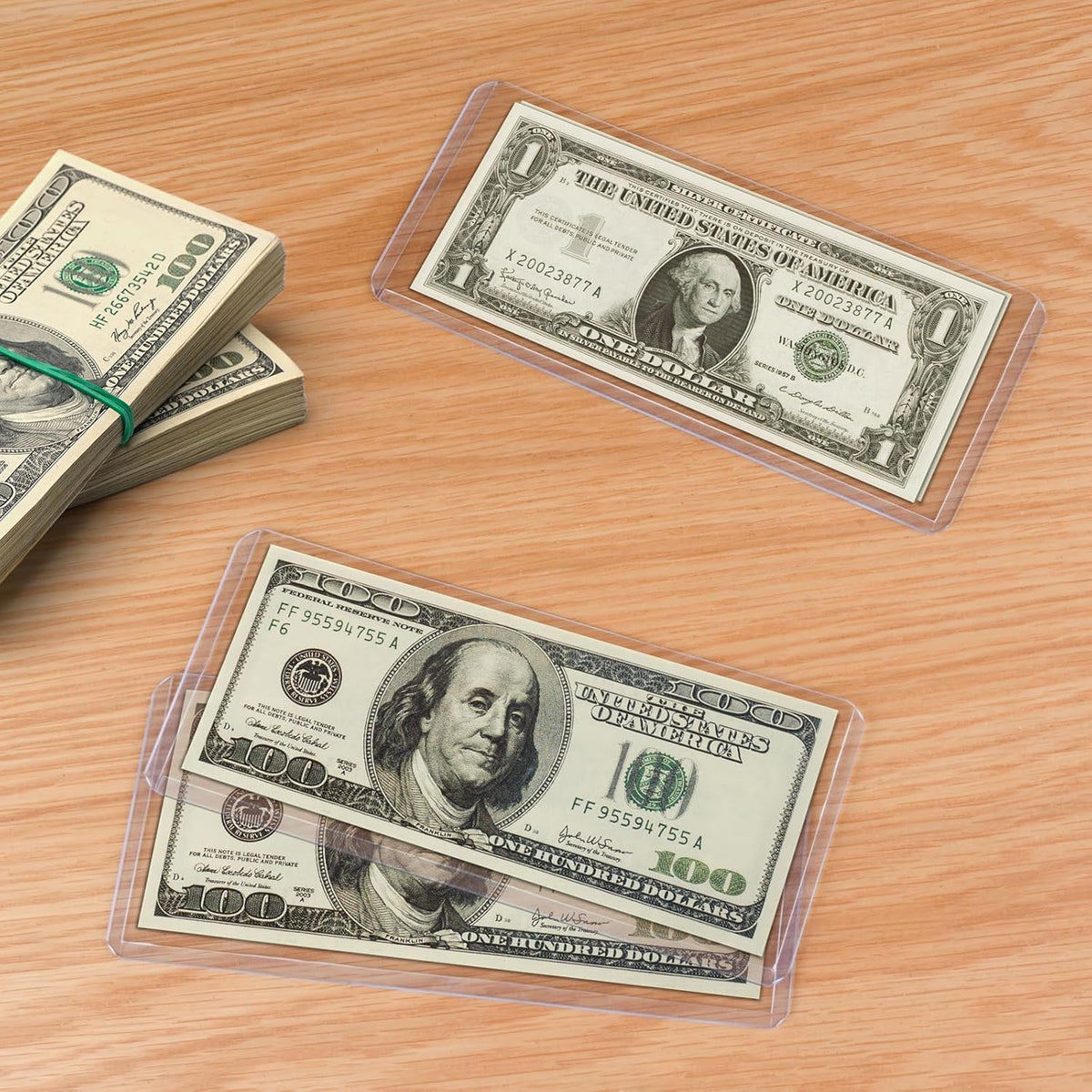 20 Pack Dollar Bill Sleeves - 6.8" X 2.9" Clear Currency Sleeves, Hard Plastic Waterproof Money Holders, Dollar Bill Display Case, Currency Protectors, Organizer for Collectors