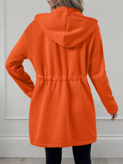 Drawstring Zip Up Hooded Outerwear