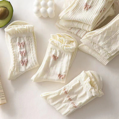 White Lace-trimmed Mid-calf Thin And Cute Japanese-style School Stockings