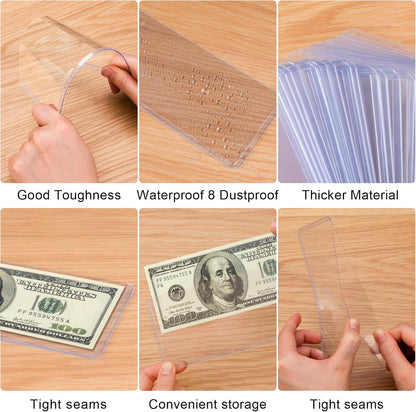 20 Pack Dollar Bill Sleeves - 6.8" X 2.9" Clear Currency Sleeves, Hard Plastic Waterproof Money Holders, Dollar Bill Display Case, Currency Protectors, Organizer for Collectors