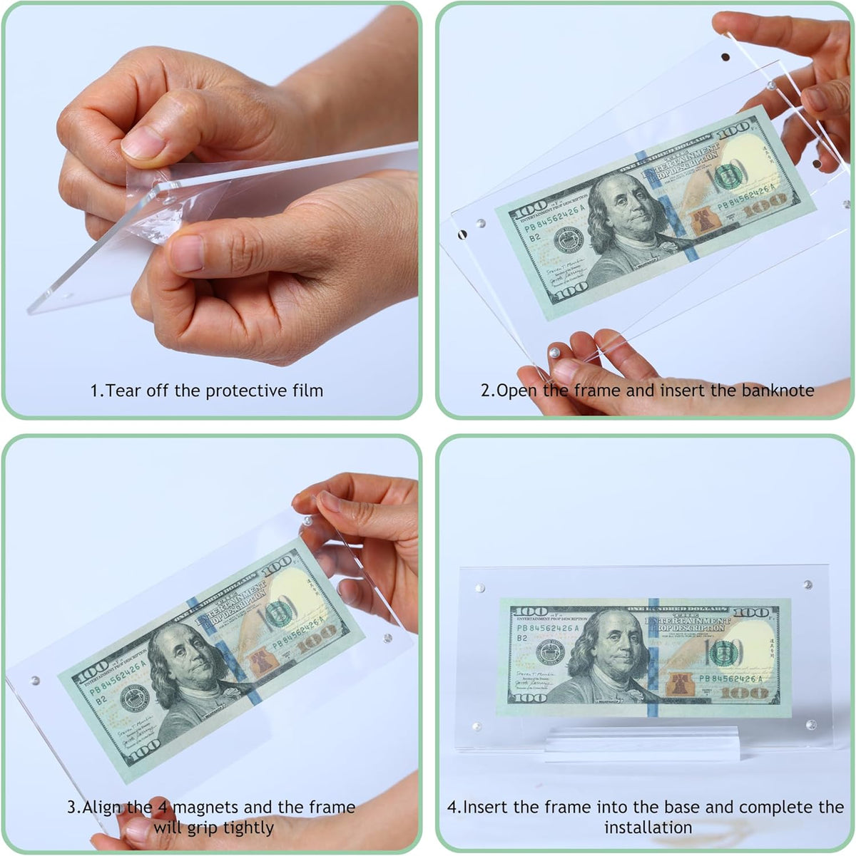 Dollar Bill Frame Display Acrylic Dollar Bill Holder for Collectors Currency Frame Display Case