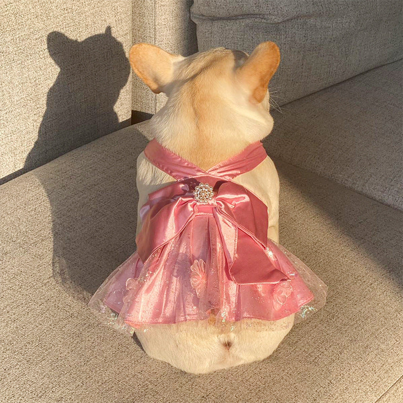 Mesh Dress Skirt Dogs And Cats Bow Pearl