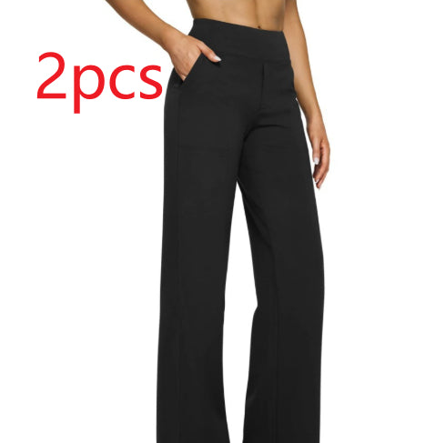 High-waisted Straight-leg Pants With Loose Pockets