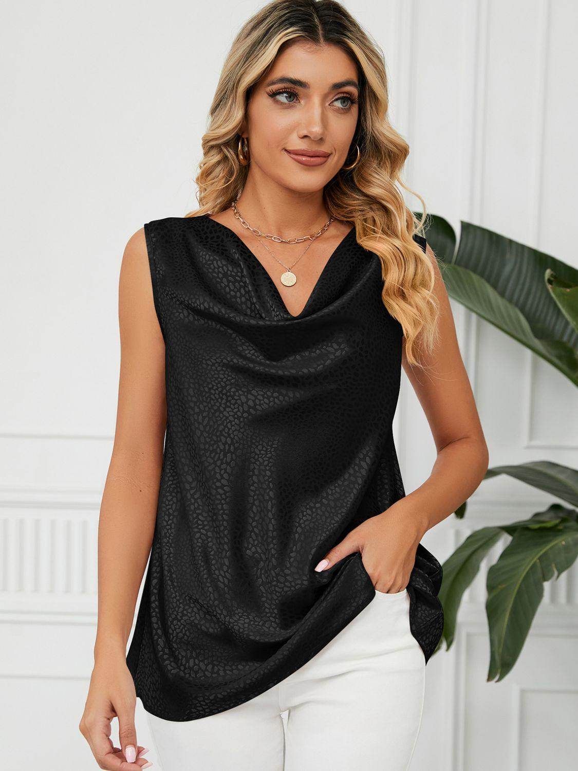 Solid Cowl Neck Top for Women in Opaque Rayon Blend