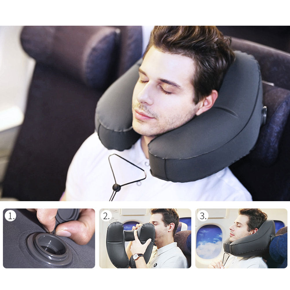 Hooded Inflatable Travel Neck Pillow
