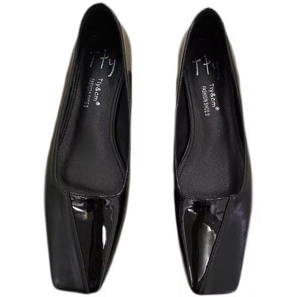 Spring All-matching Low Heel Retro Flat Bottom Square Toe Gommino Pumps Women
